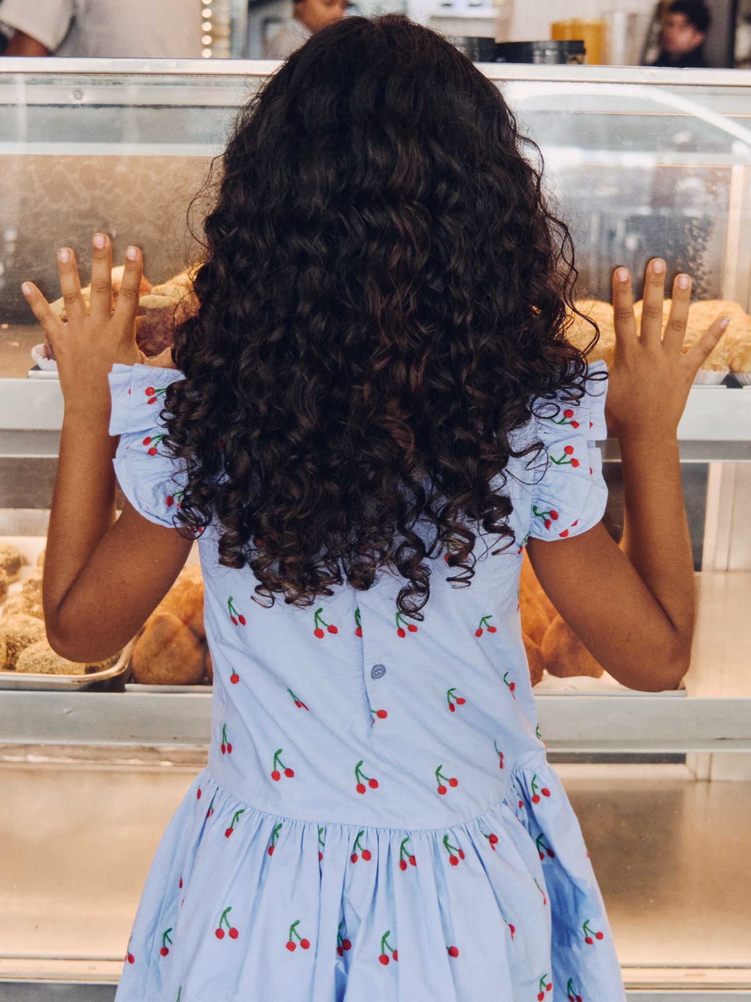 Light Blue Cherry Rita Girl Drop Waist Dress