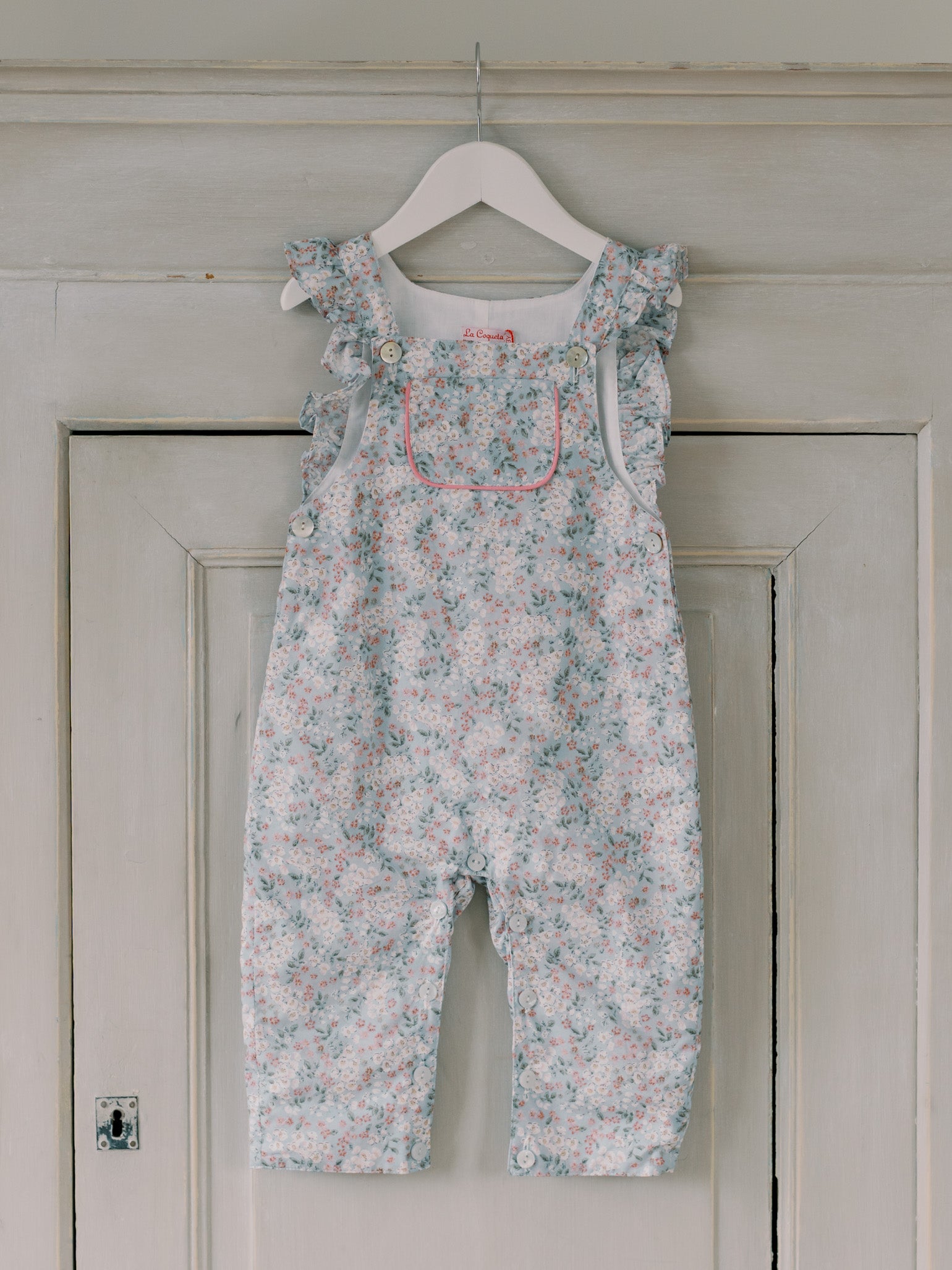 Light Blue Floral Nova Cotton Baby Girl Dungarees