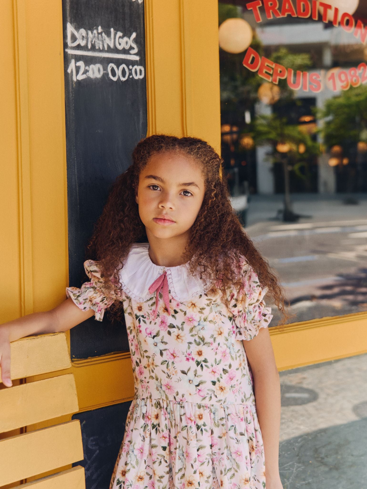 Light Pink Floral Izara Girl Drop Waist Dress