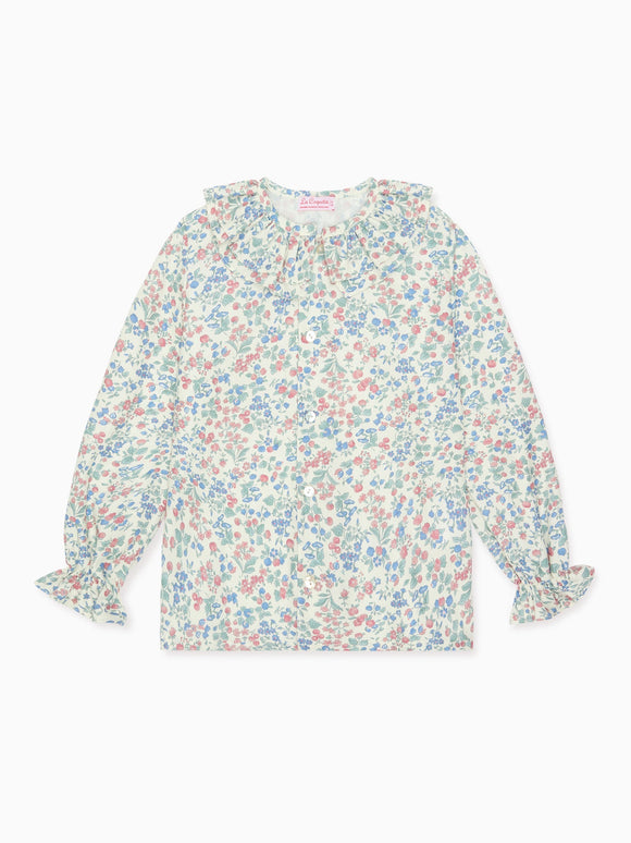 Cherry Floral Lila Long Sleeve Girl Shirt