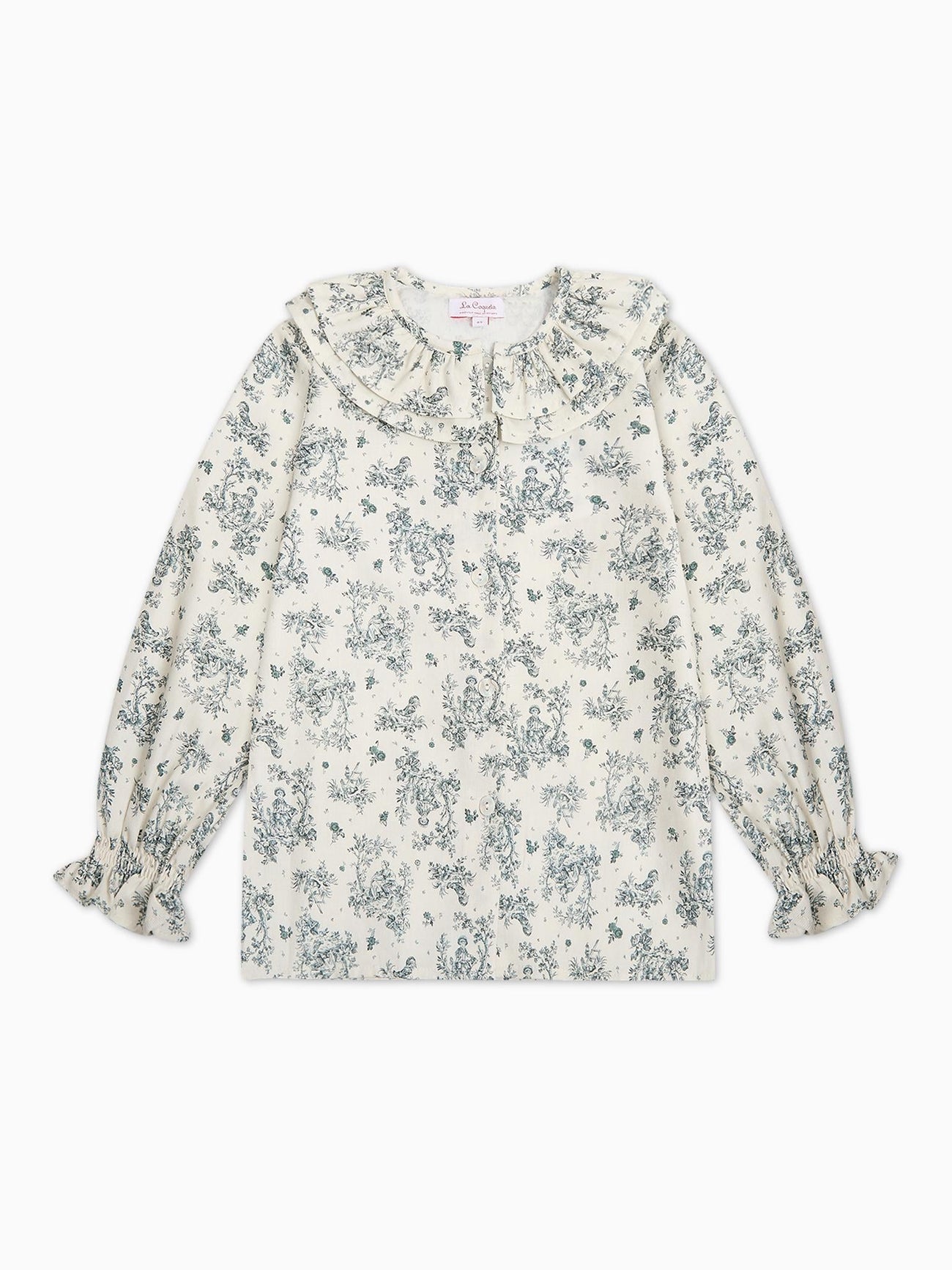 Green Toile Du Jouy Lila Long Sleeve Girl Shirt