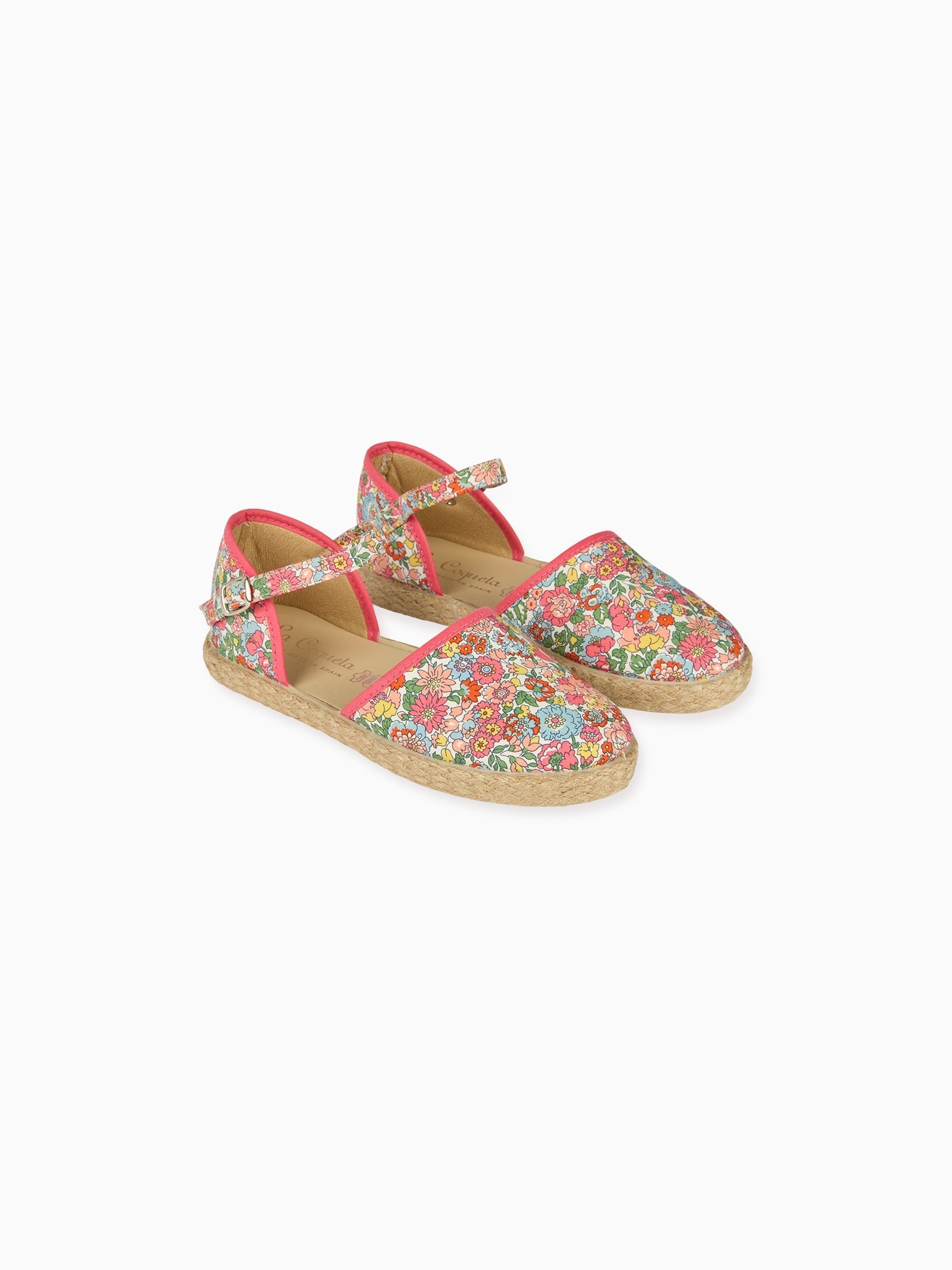 Coral Floral Olivia Canvas Girl Espadrilles