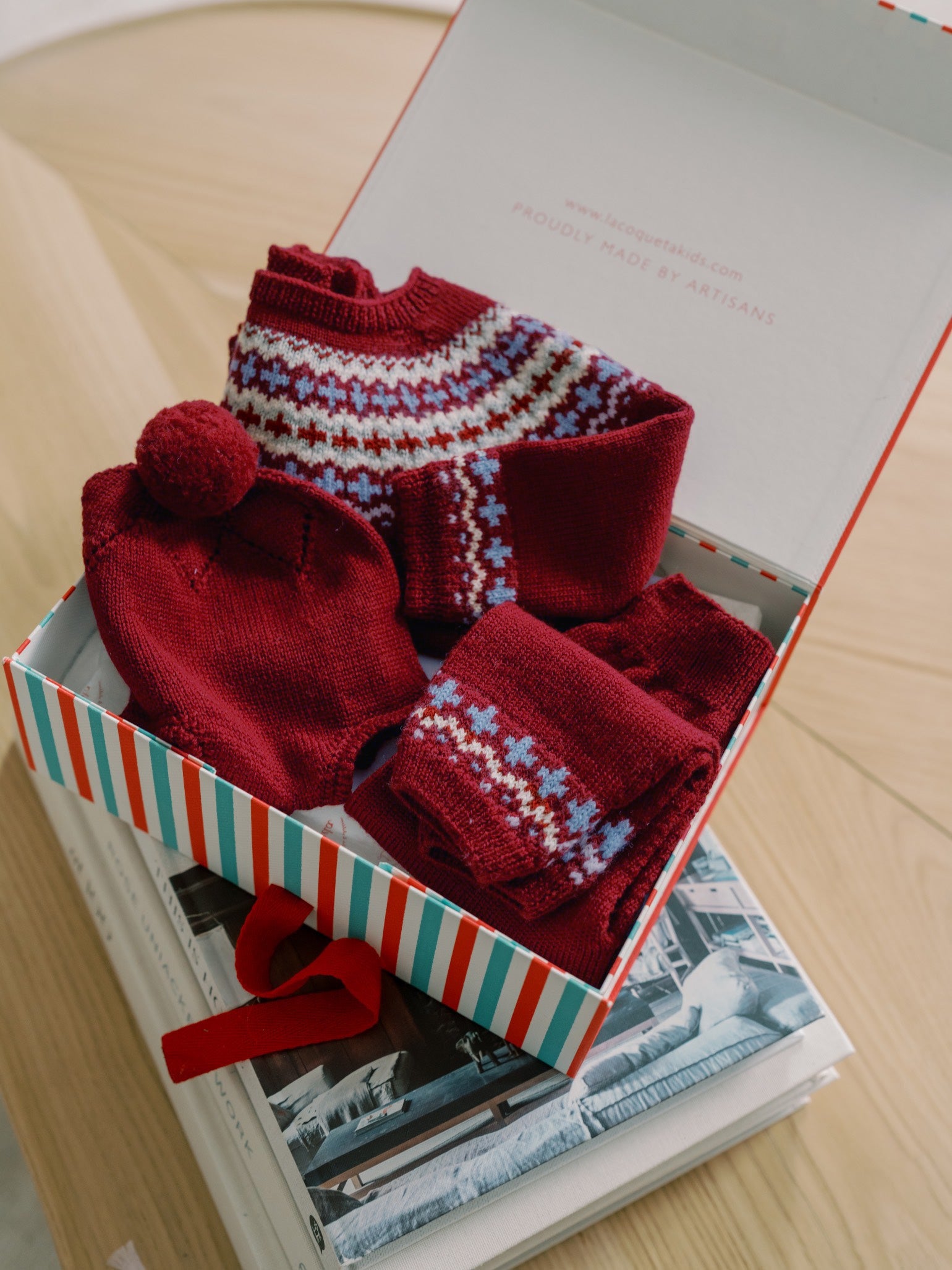 Burgundy Lyle Merino Fair Isle Baby Knitted Set