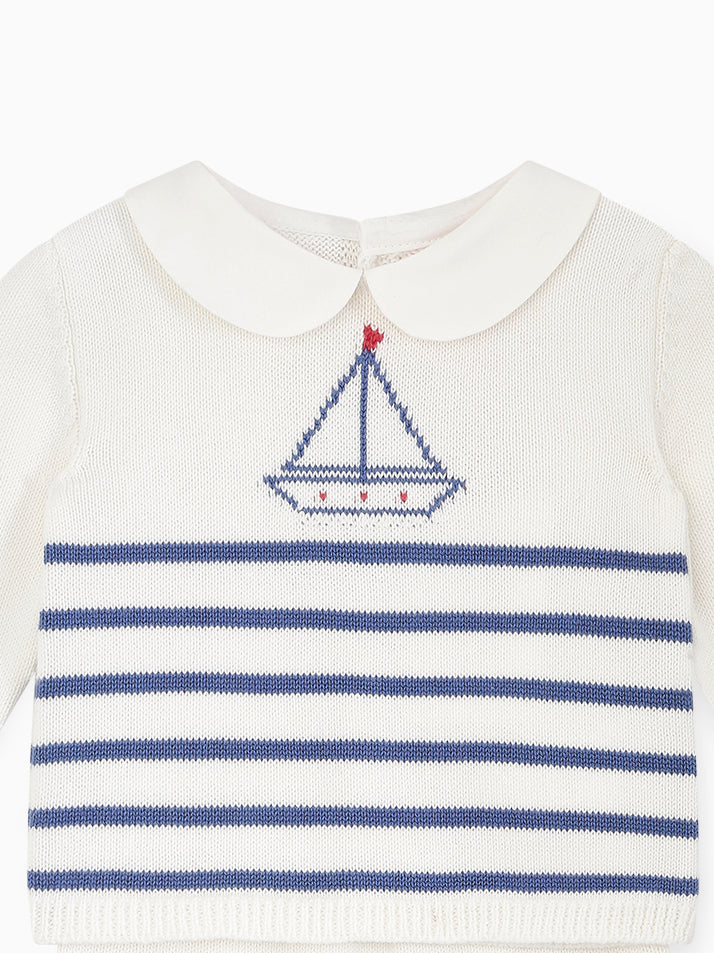 Navy Stripe Manuel Cotton Nautical Baby Knitted Set