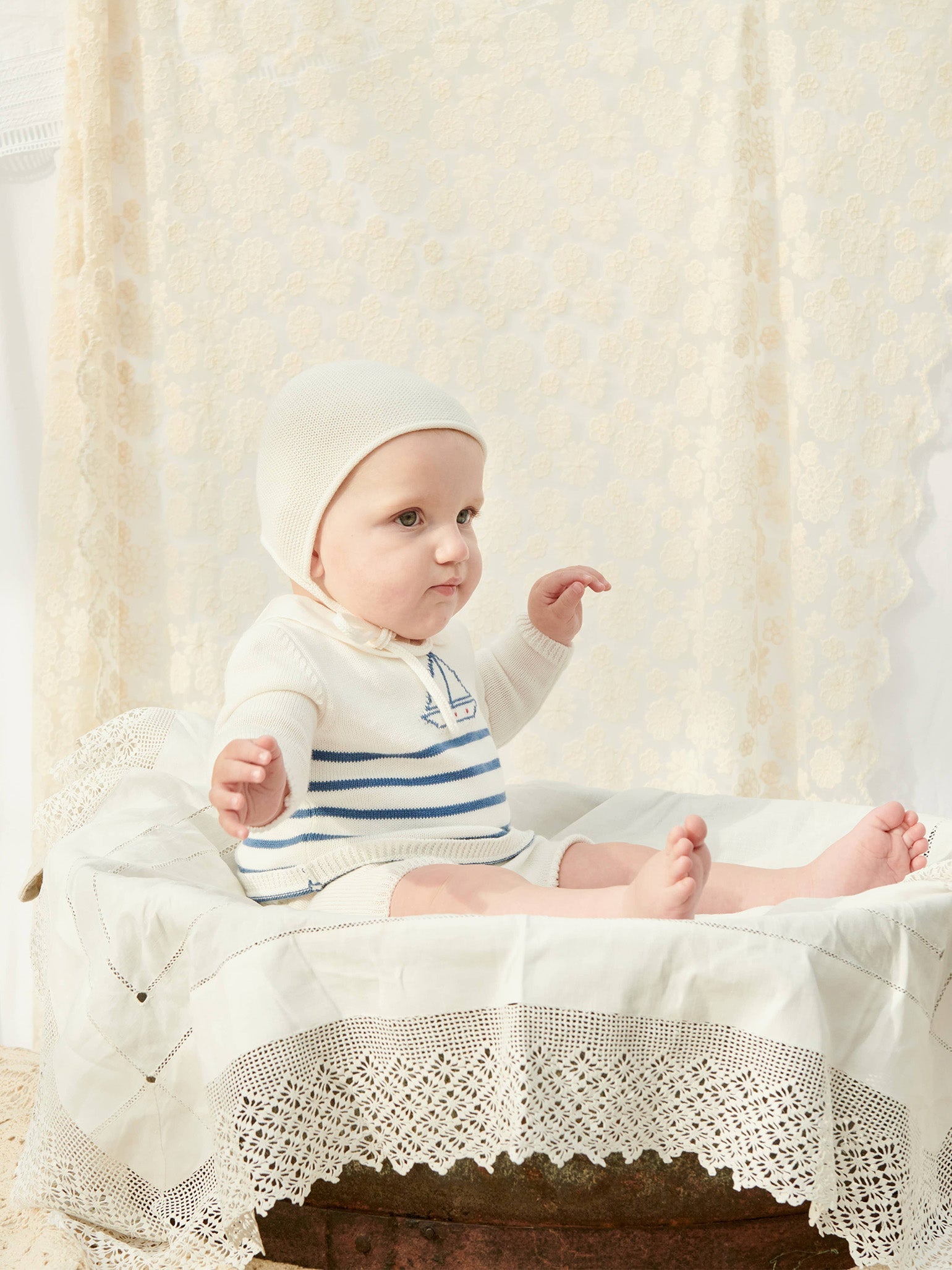Navy Stripe Manuel Cotton Nautical Baby Knitted Set