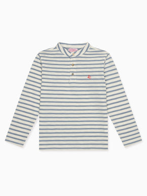 Dusty Blue Stripe Marco Long Sleeve Boy Polo Shirt