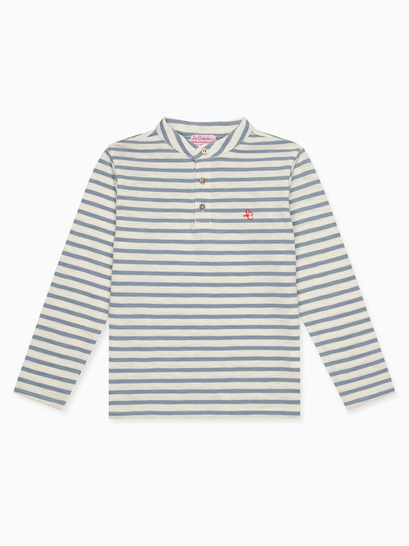Dusty Blue Stripe Marco Long Sleeve Boy Polo Shirt