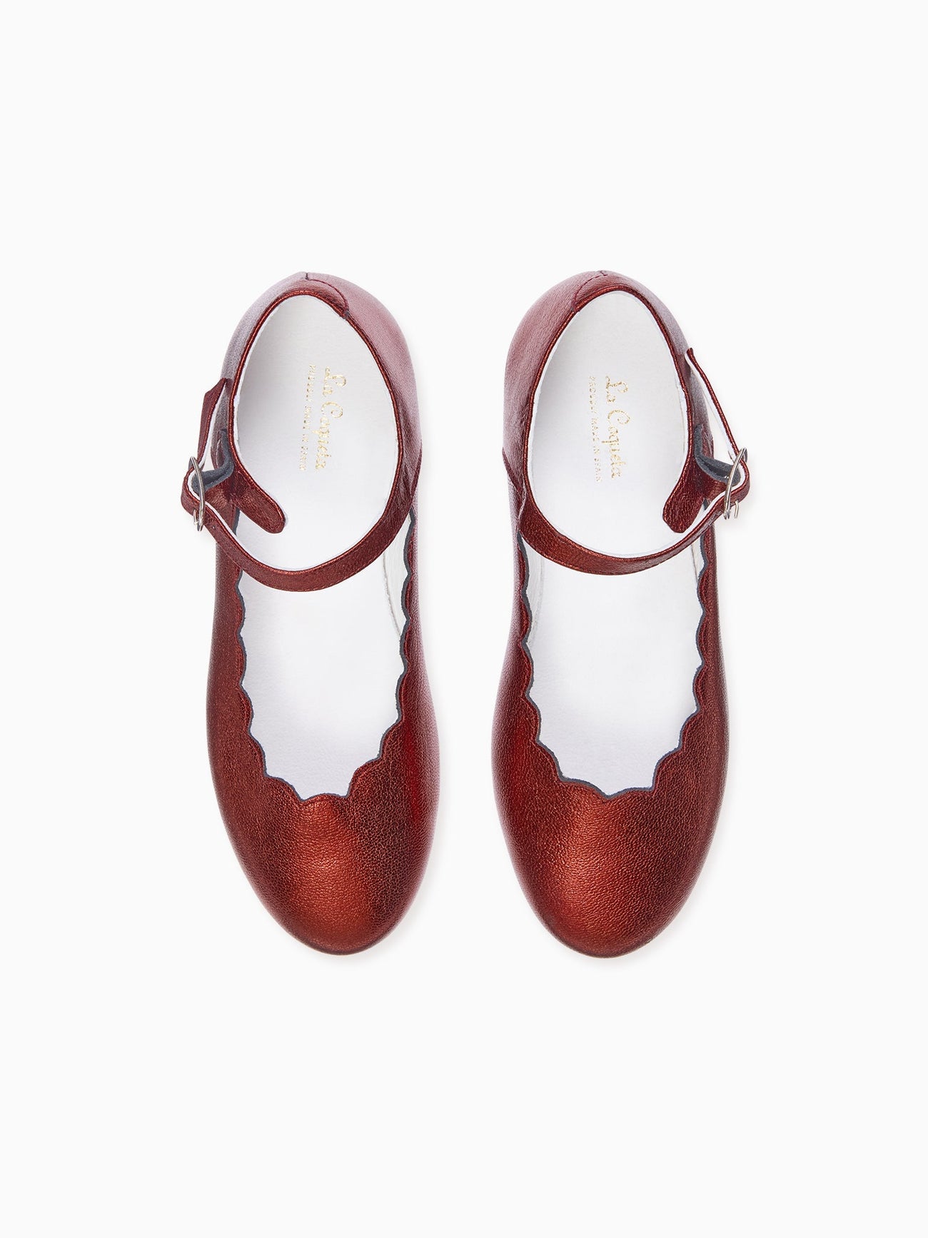 Red Metallic Leather Girl Scallop Mary Jane
