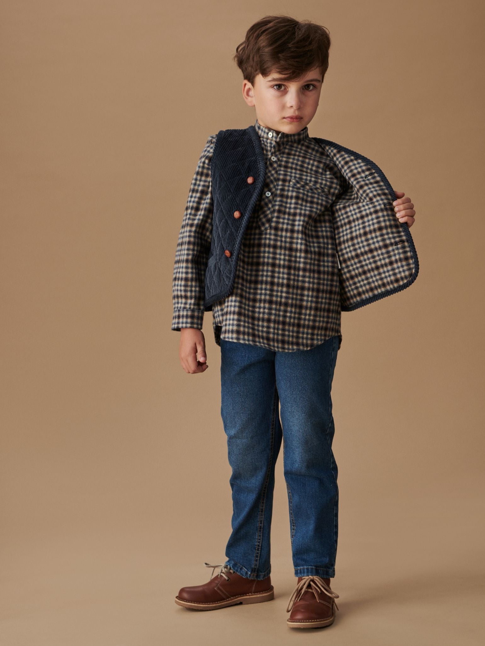 Blue Caza Corduroy Kids Sleeveless Jacket