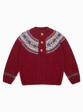 Dark Red Merino Fair Isle Baby Cardigan