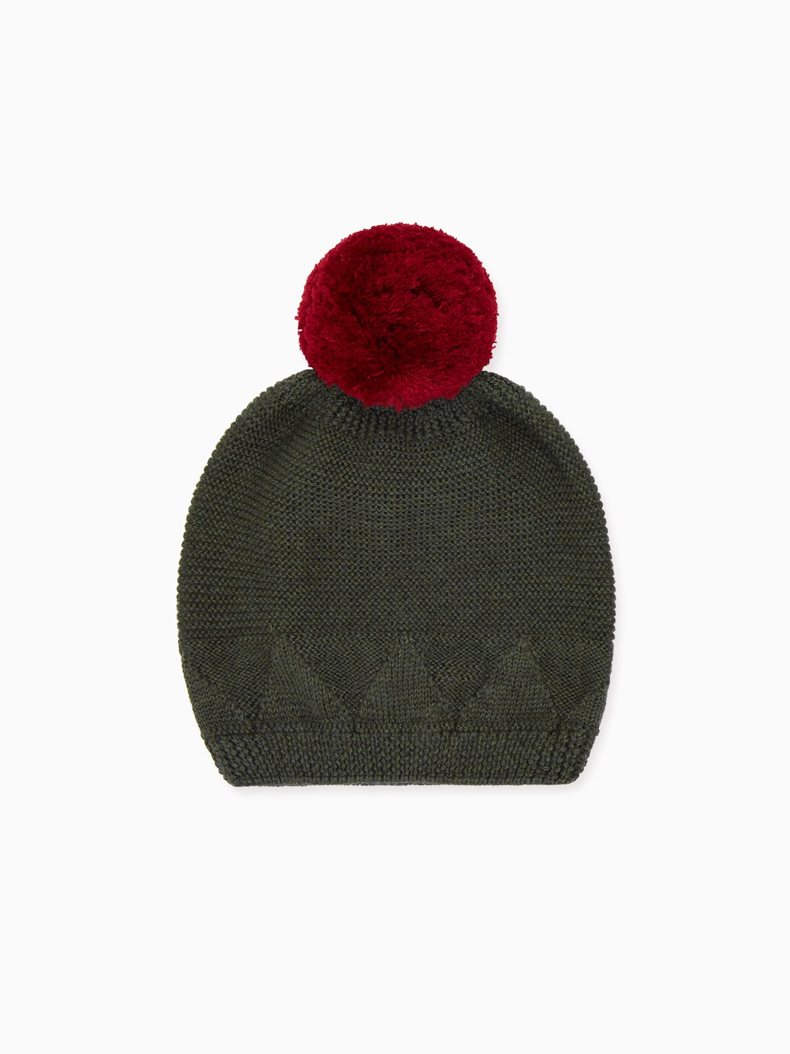 Olive Green Merino Kids Bobble Hat