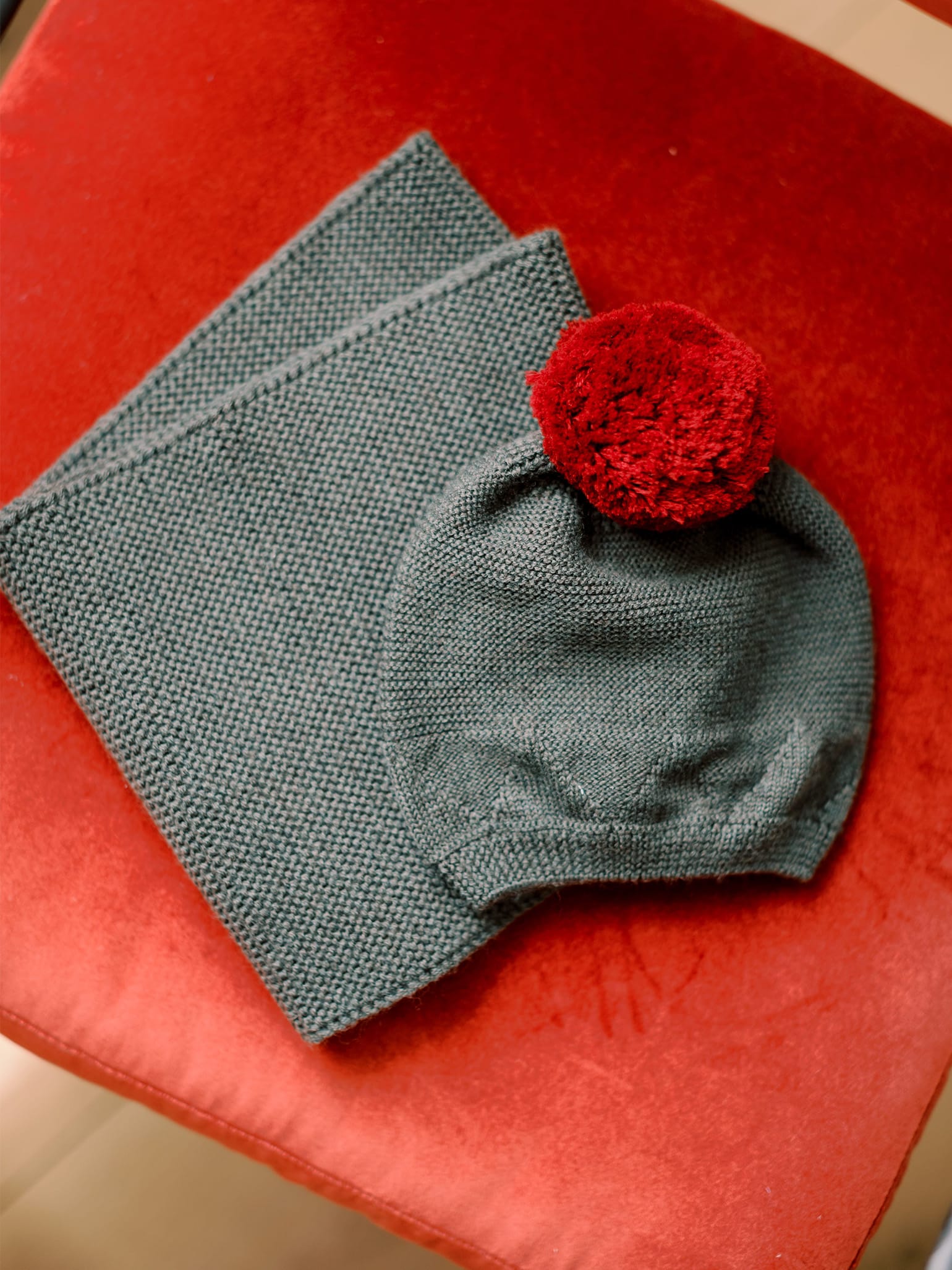 Olive Green Merino Kids Bobble Hat