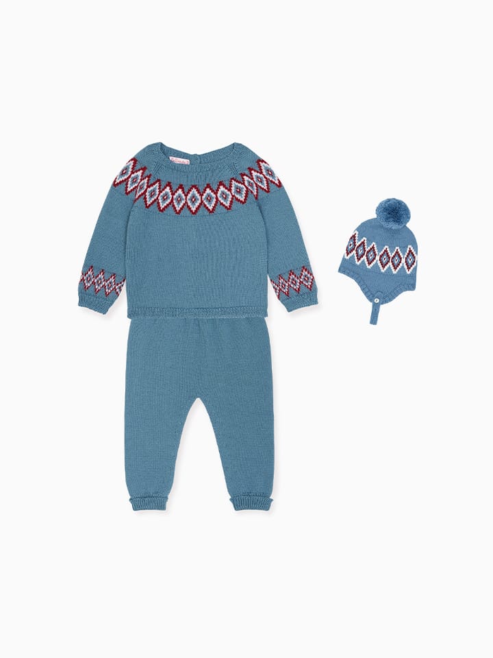 Blue Fair Isle Merino Baby Gift Box Set