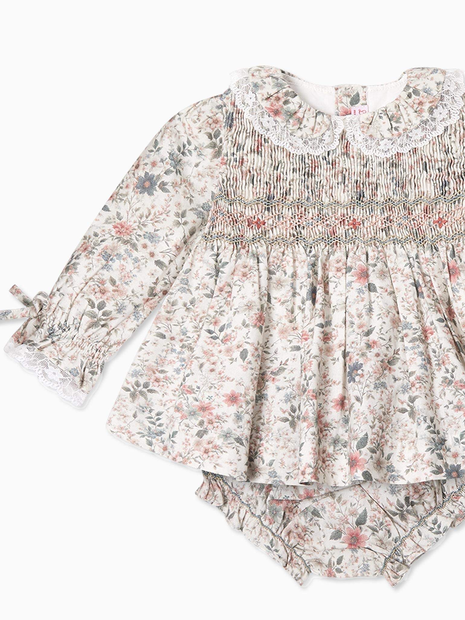 Ivory Floral Milla Baby Girl Hand-Smocked Set