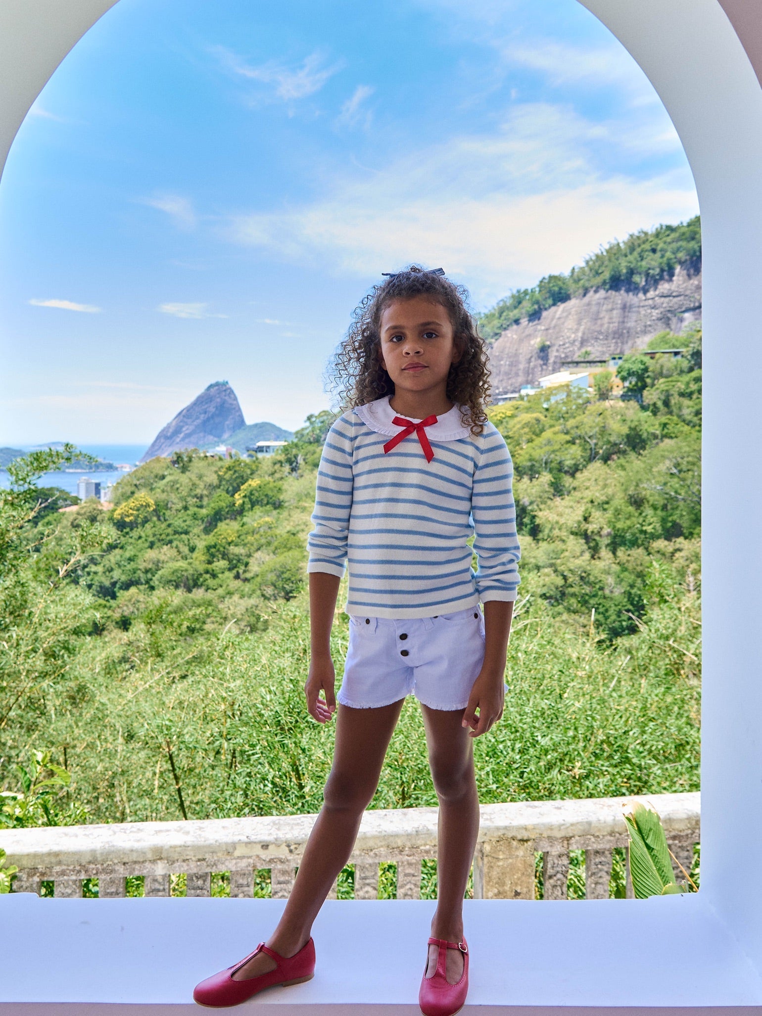 Dusty Blue Stripe Morissa Cotton Girl Jumper