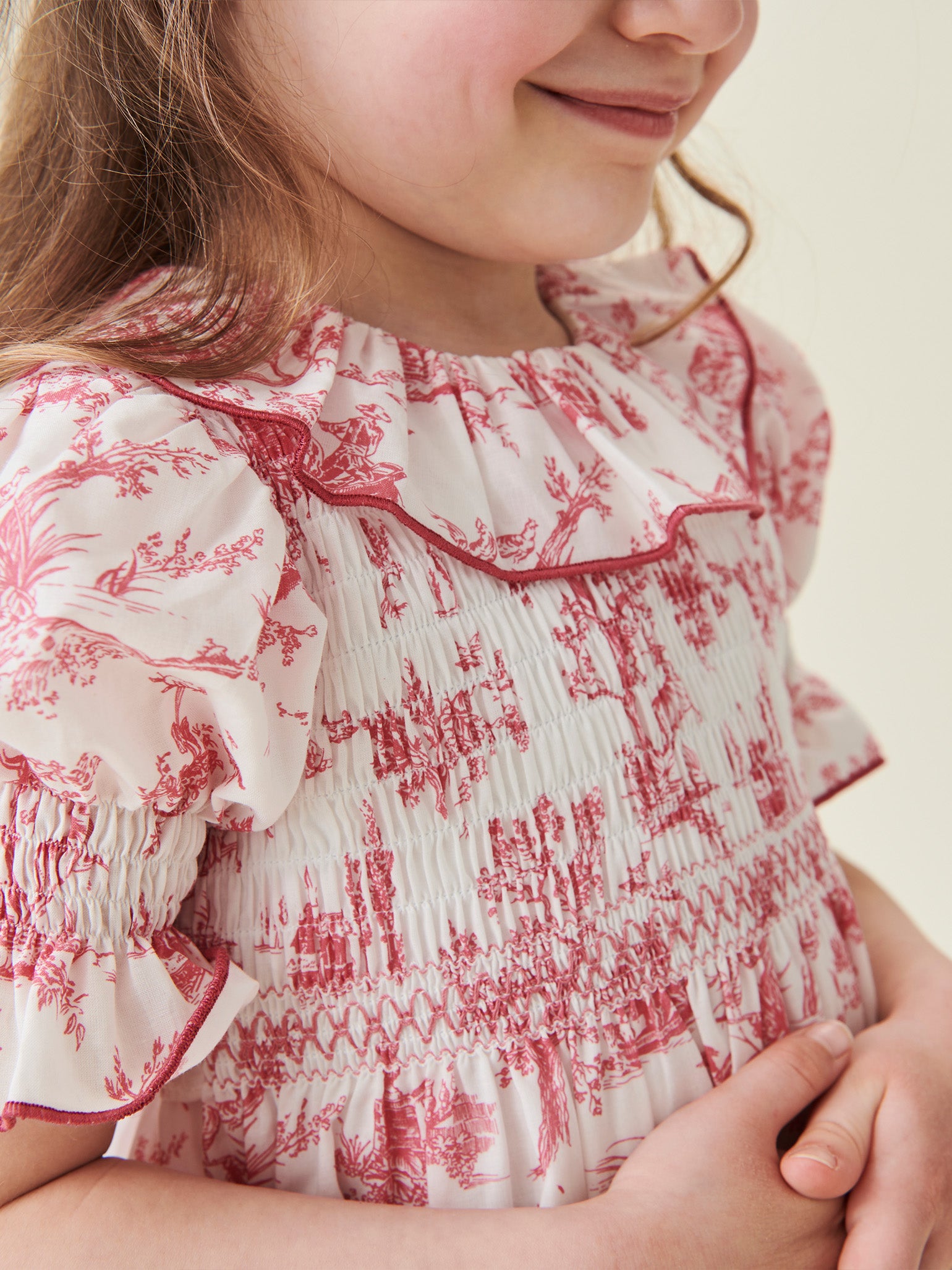 Pink Toile Naomi Girl Smock Dress