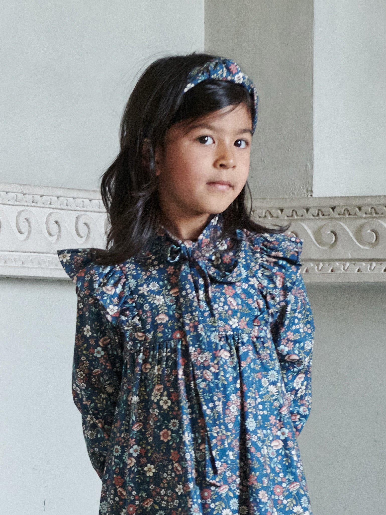 Navy Floral Top Knot Girl Hairband