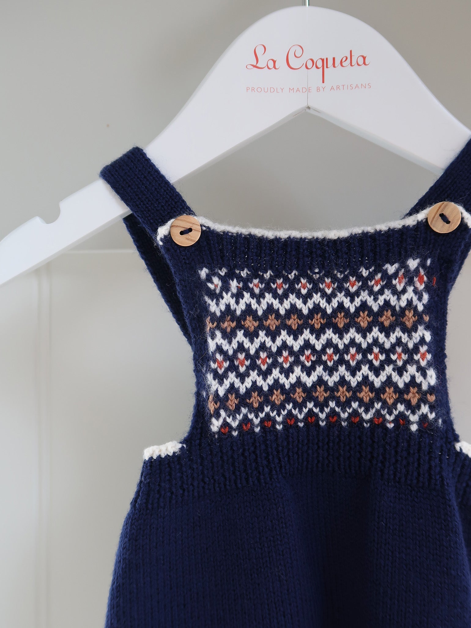 Navy Rubino Merino Fair Isle Baby Knitted Dungarees