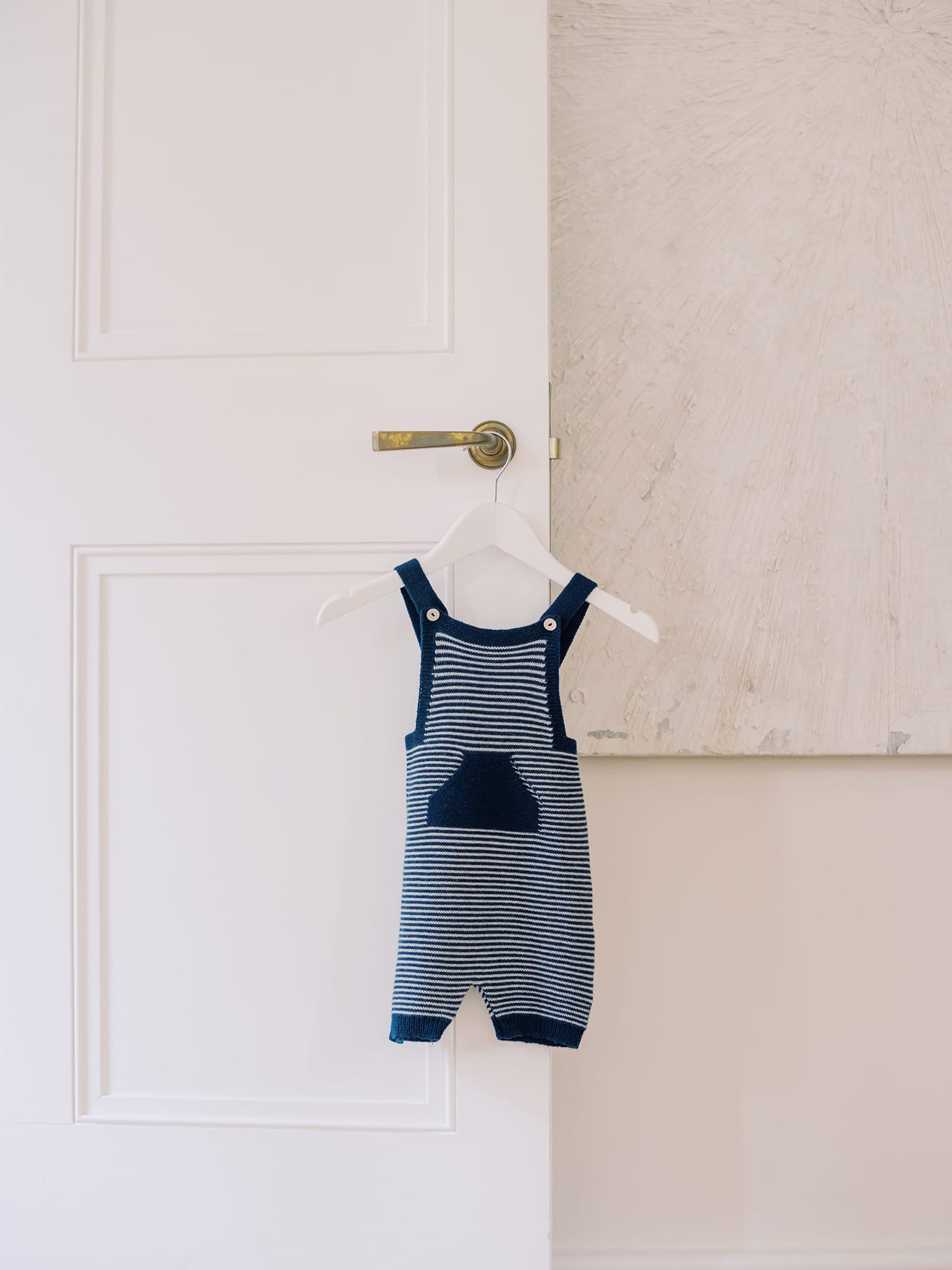 Navy Stripe Nelo Merino Baby Dungarees