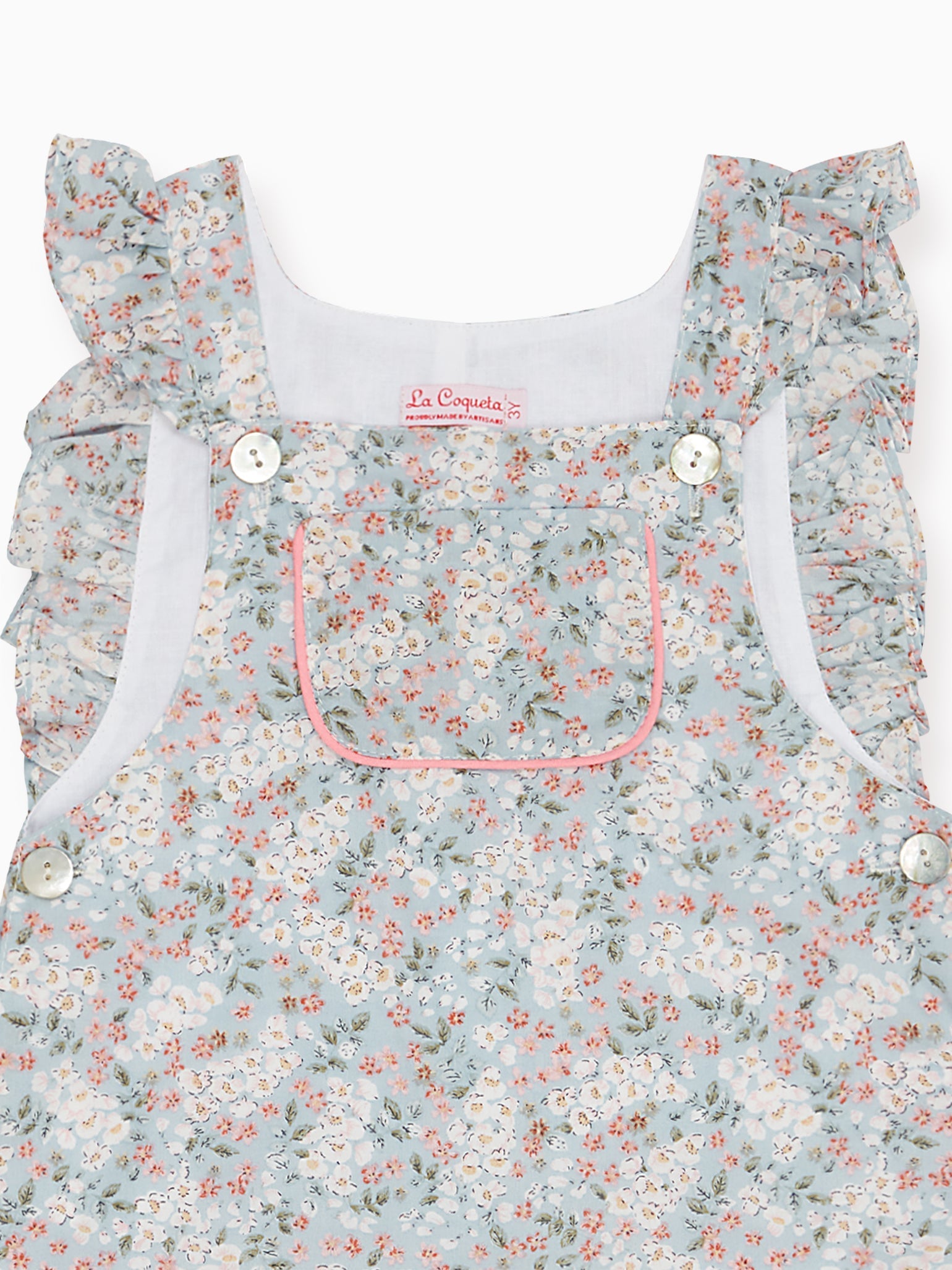 Light Blue Floral Nova Cotton Baby Girl Dungarees