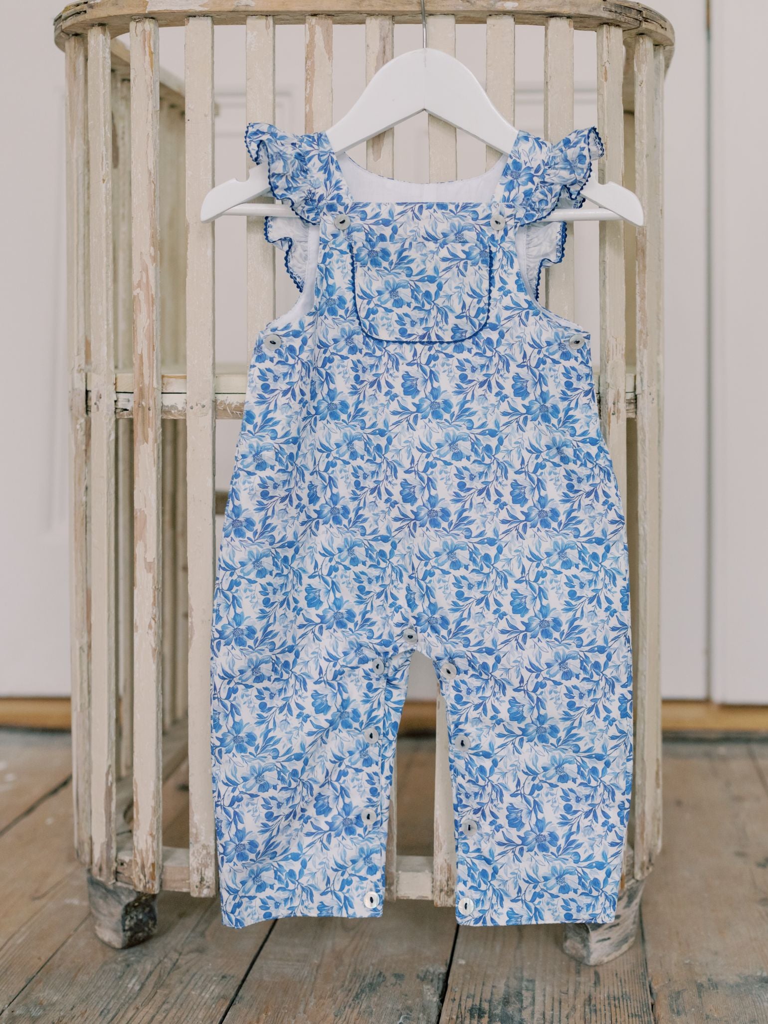 Blue Floral Nova Baby Dungarees