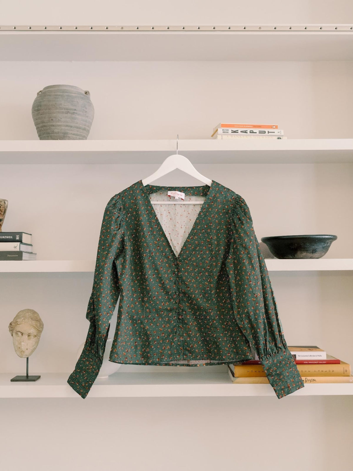 Green Floral Oceanne Womens Long Sleeve Shirt
