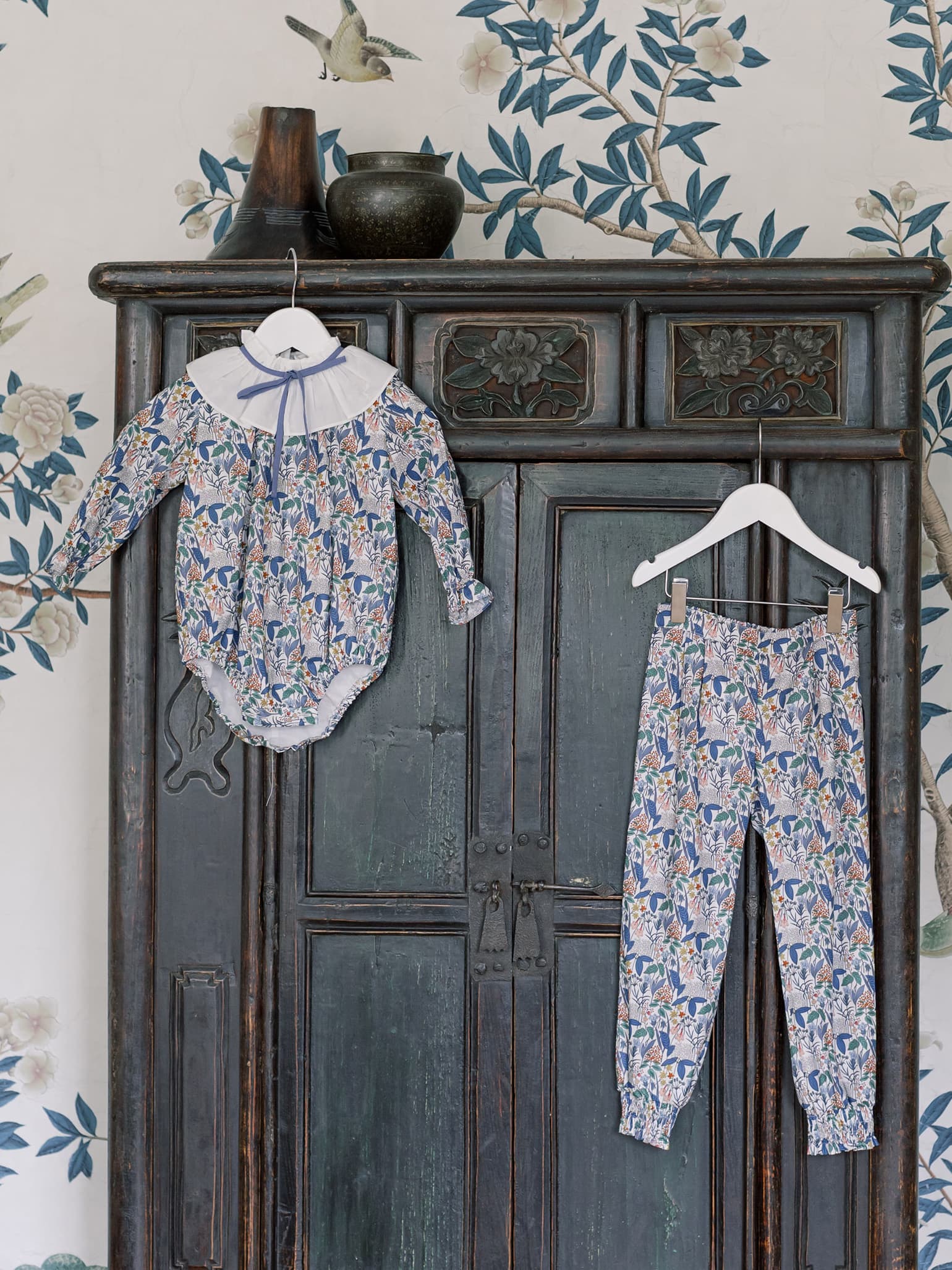 Teal Floral Roda Girl Cotton Trousers