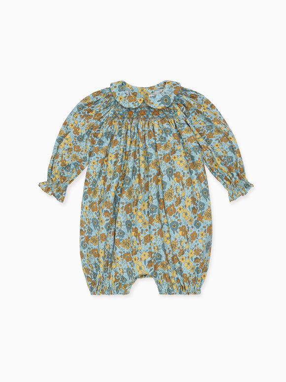 Blue Floral Palma Baby Girl Hand-Smocked Romper