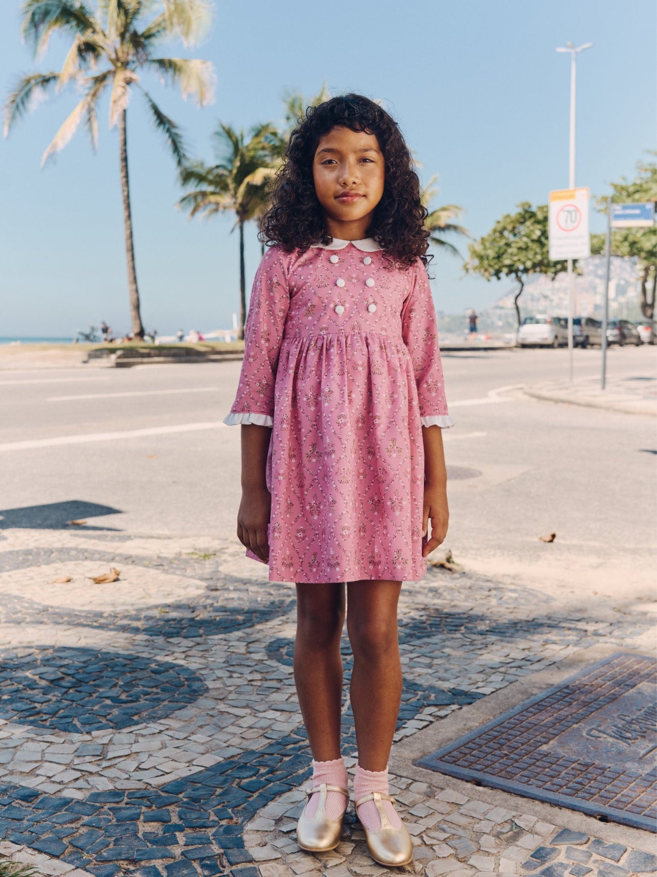 Provenza Girl Dress, Large Bow Clip & T-Bar Shoes Outfit Bundle