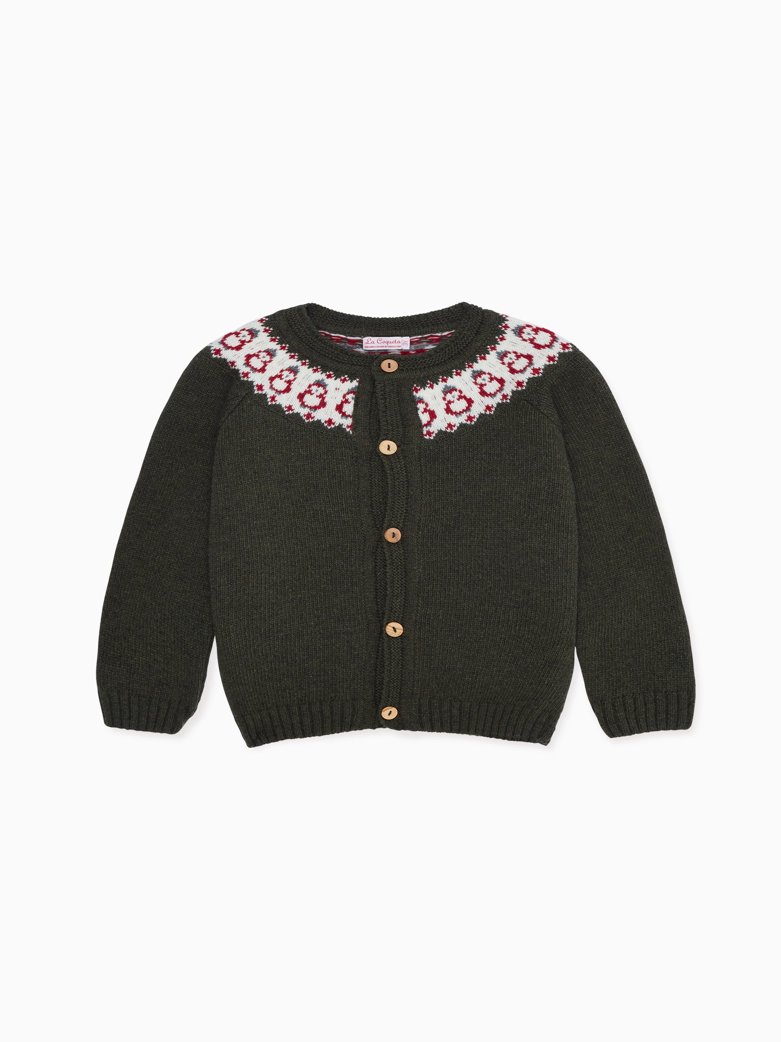 Olive Green Pura Fair Isle Merino Baby Cardigan