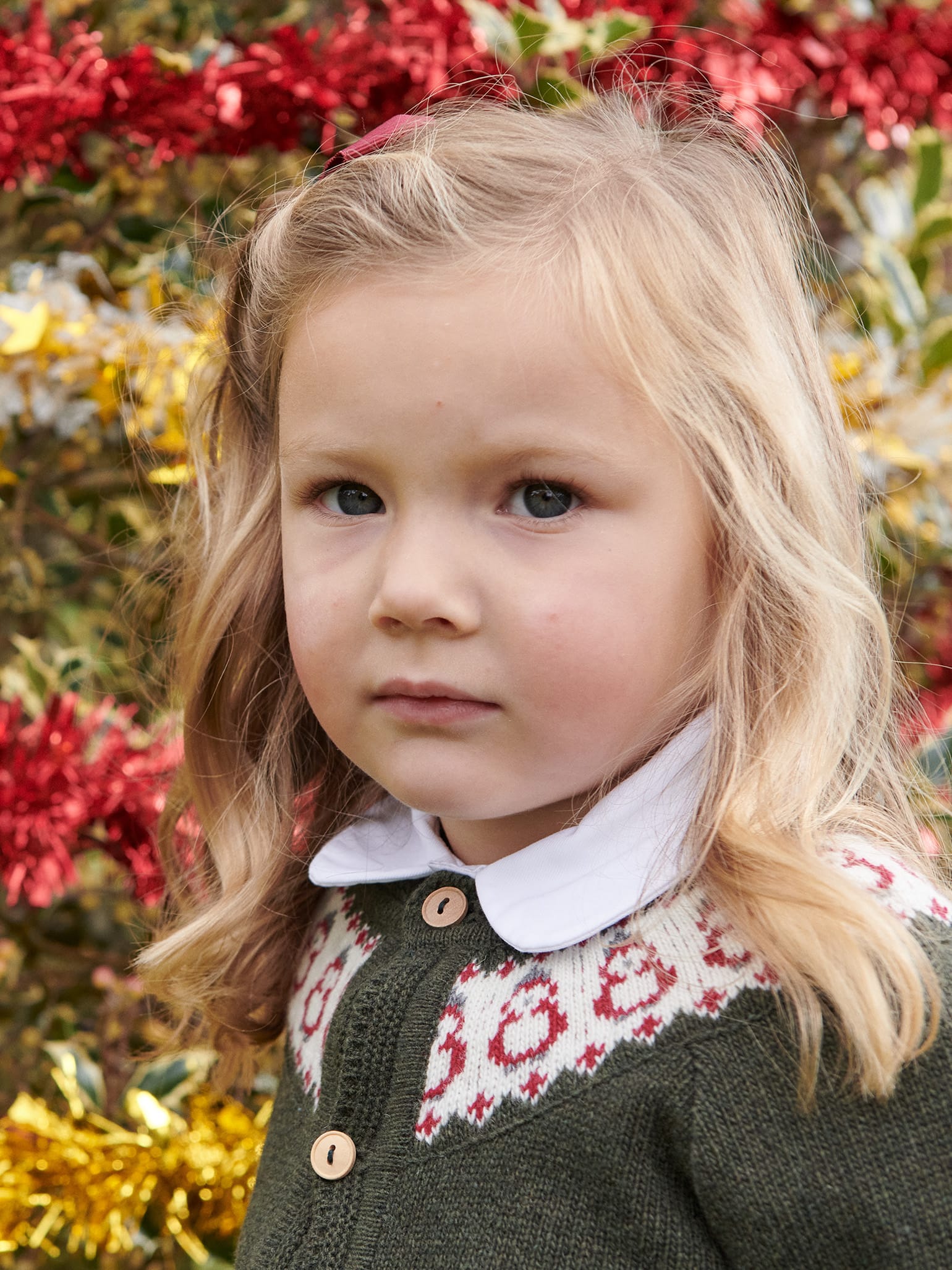 Olive Green Pura Fair Isle Merino Baby Cardigan