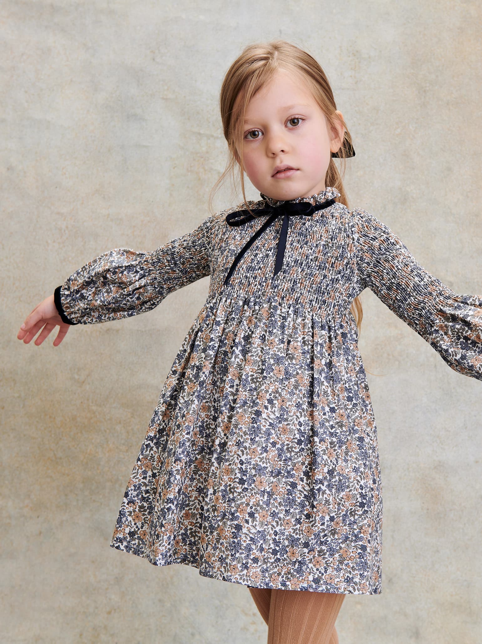 Blue Floral Raya Girl Smock Dress