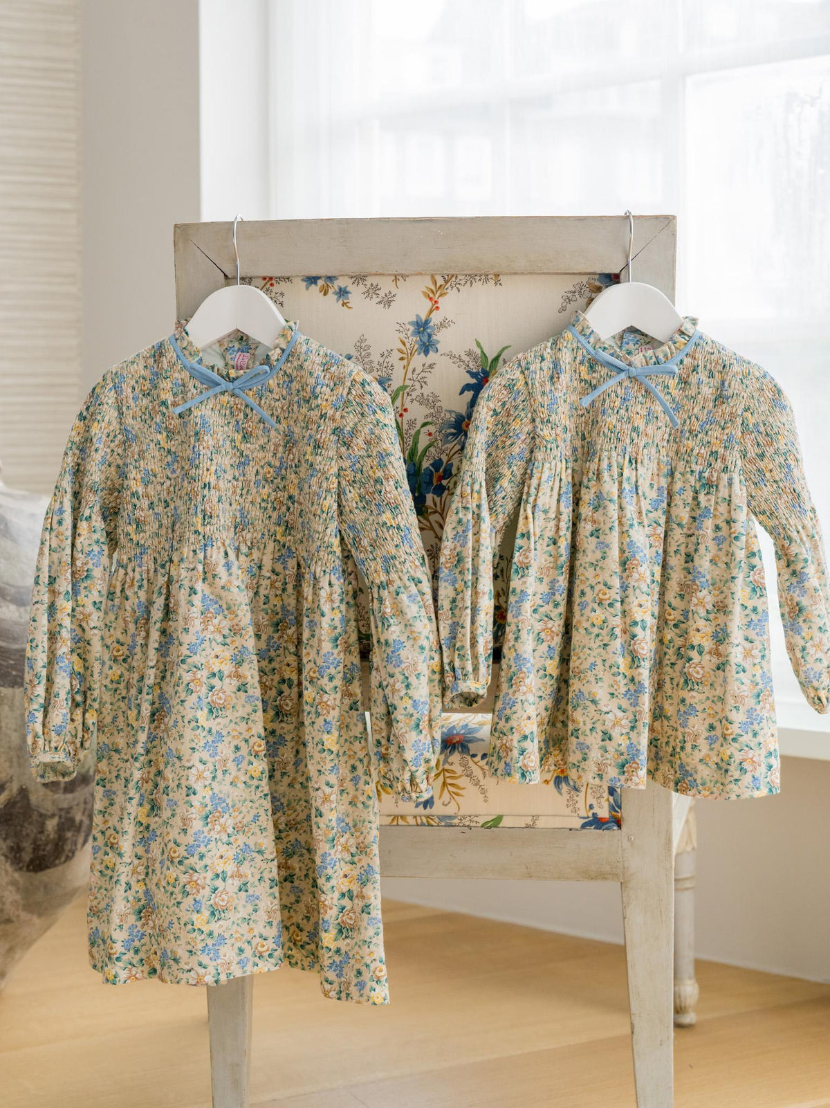 Beige Floral Raya Baby Girl Hand-Smocked Set