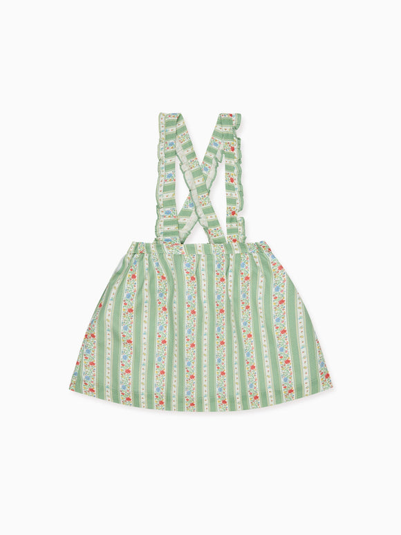 Sage Floral Stripe Reina Girl Pinafore Skirt