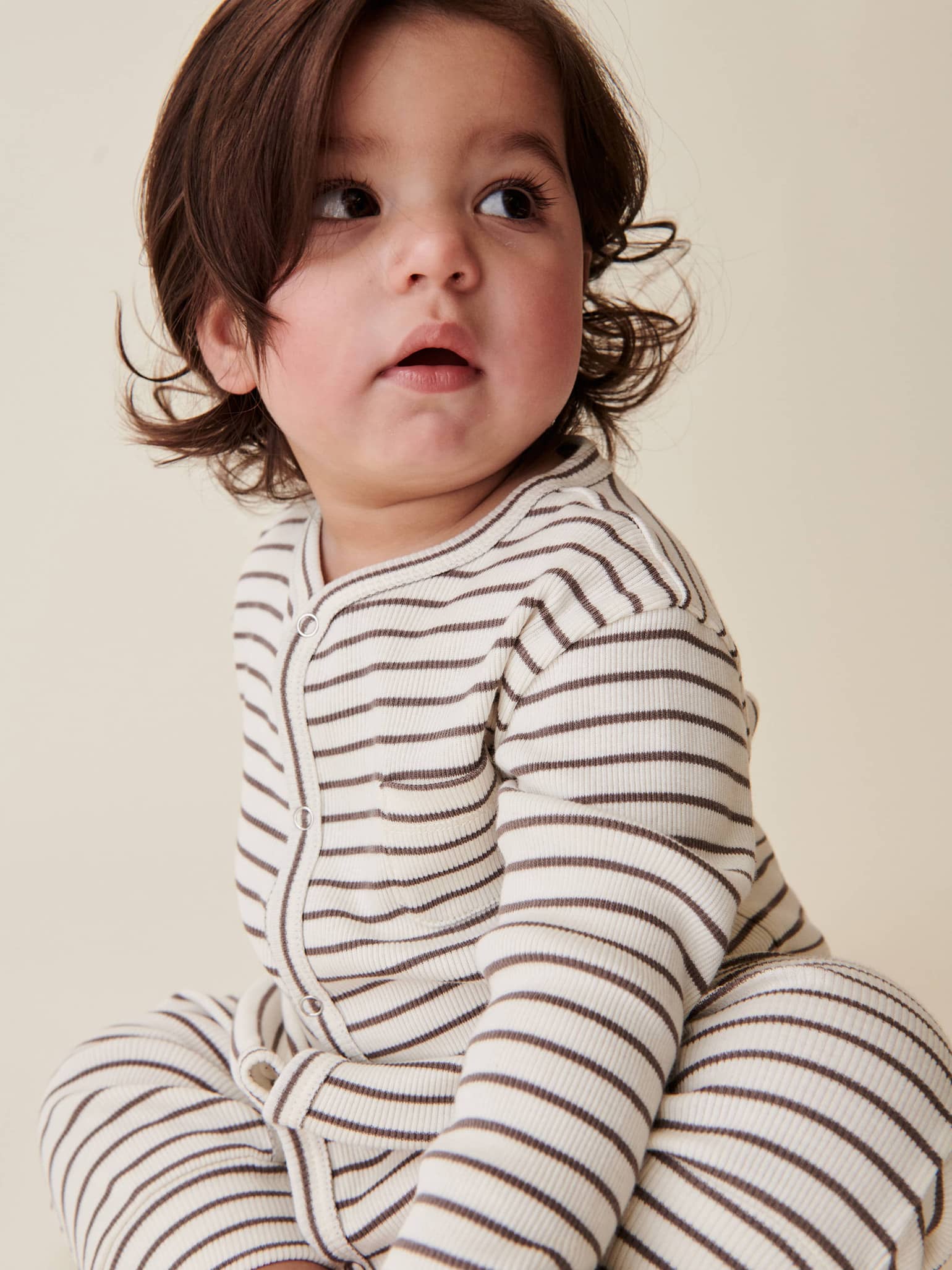 Latte Stripe Levie Baby Sleepsuit