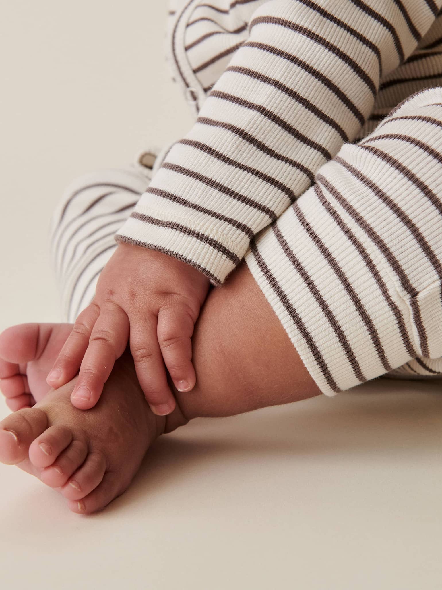 Latte Stripe Levie Baby Sleepsuit