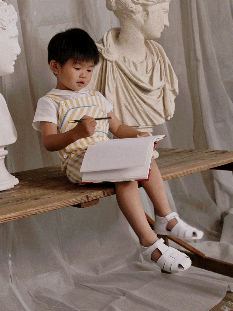 Yellow Stripe Ringo Linen Mix Baby Dungarees