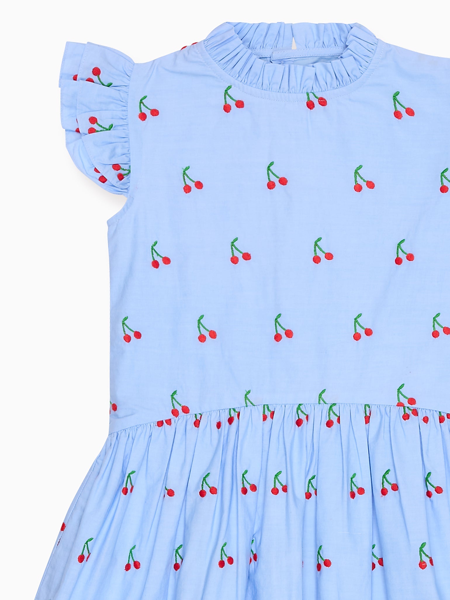 Light Blue Cherry Rita Girl Drop Waist Dress