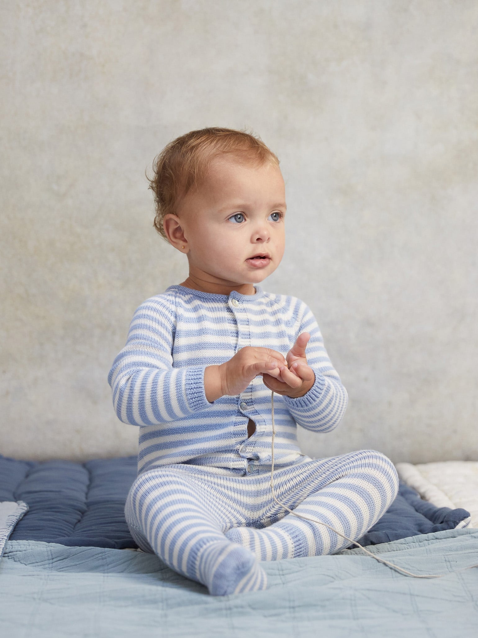 Blue Stripe Rocio Merino Baby Playsuit