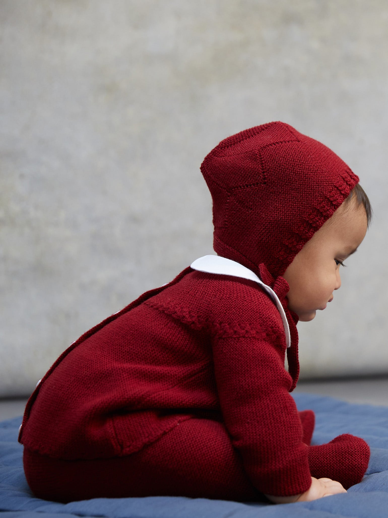 Burgundy Rixo Merino Baby Bonnet