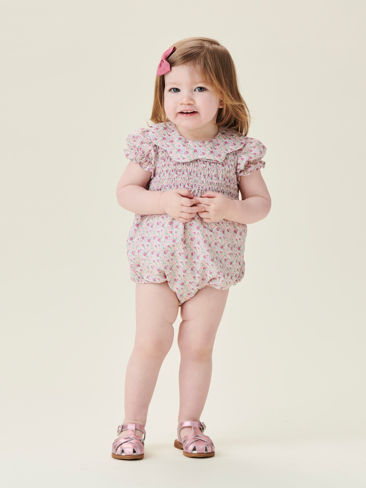 Pink Floral Sabrina Baby Girl Smock Romper