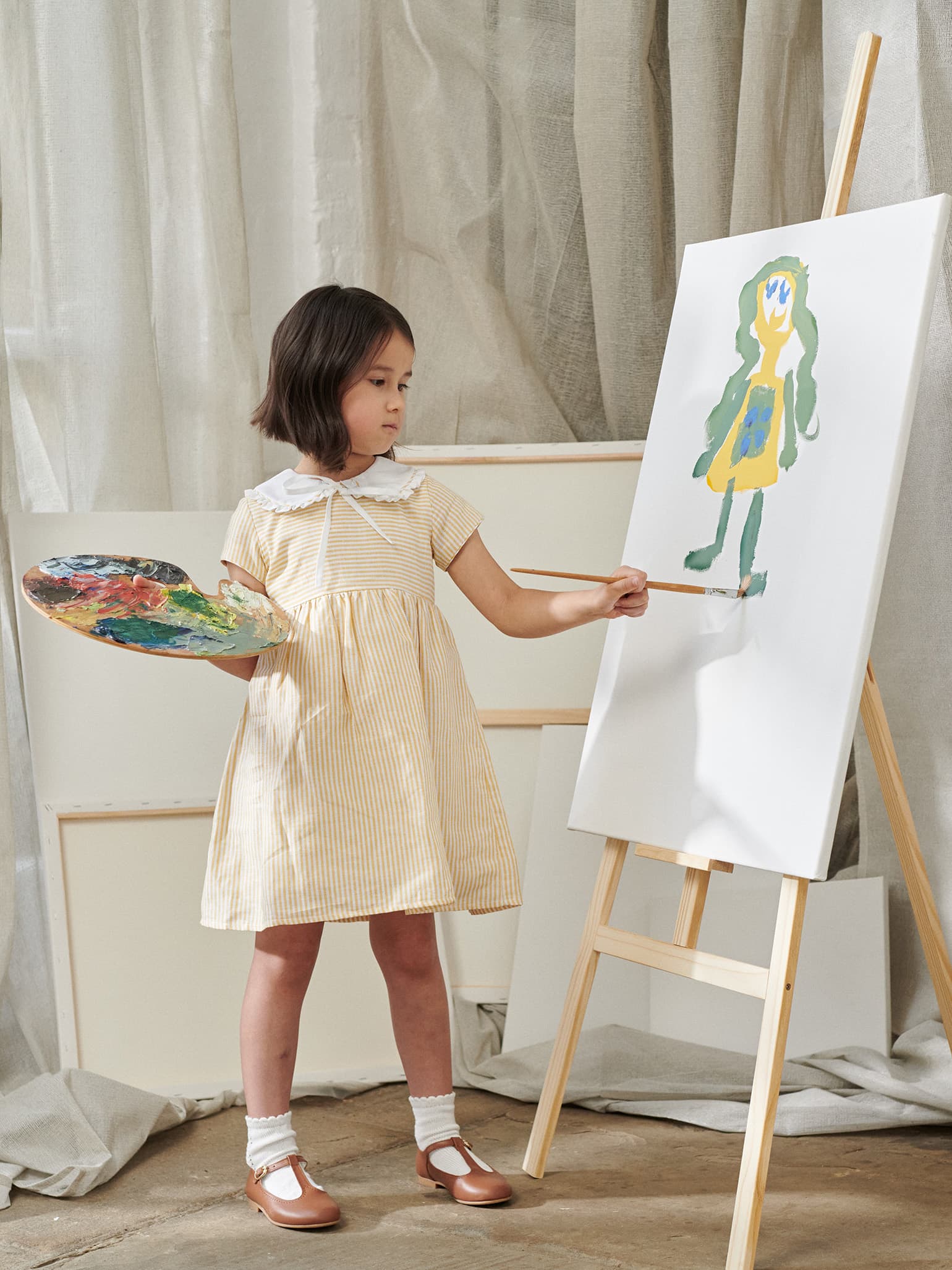 Yellow Stripe Savanna Girl Fit And Flare Dress