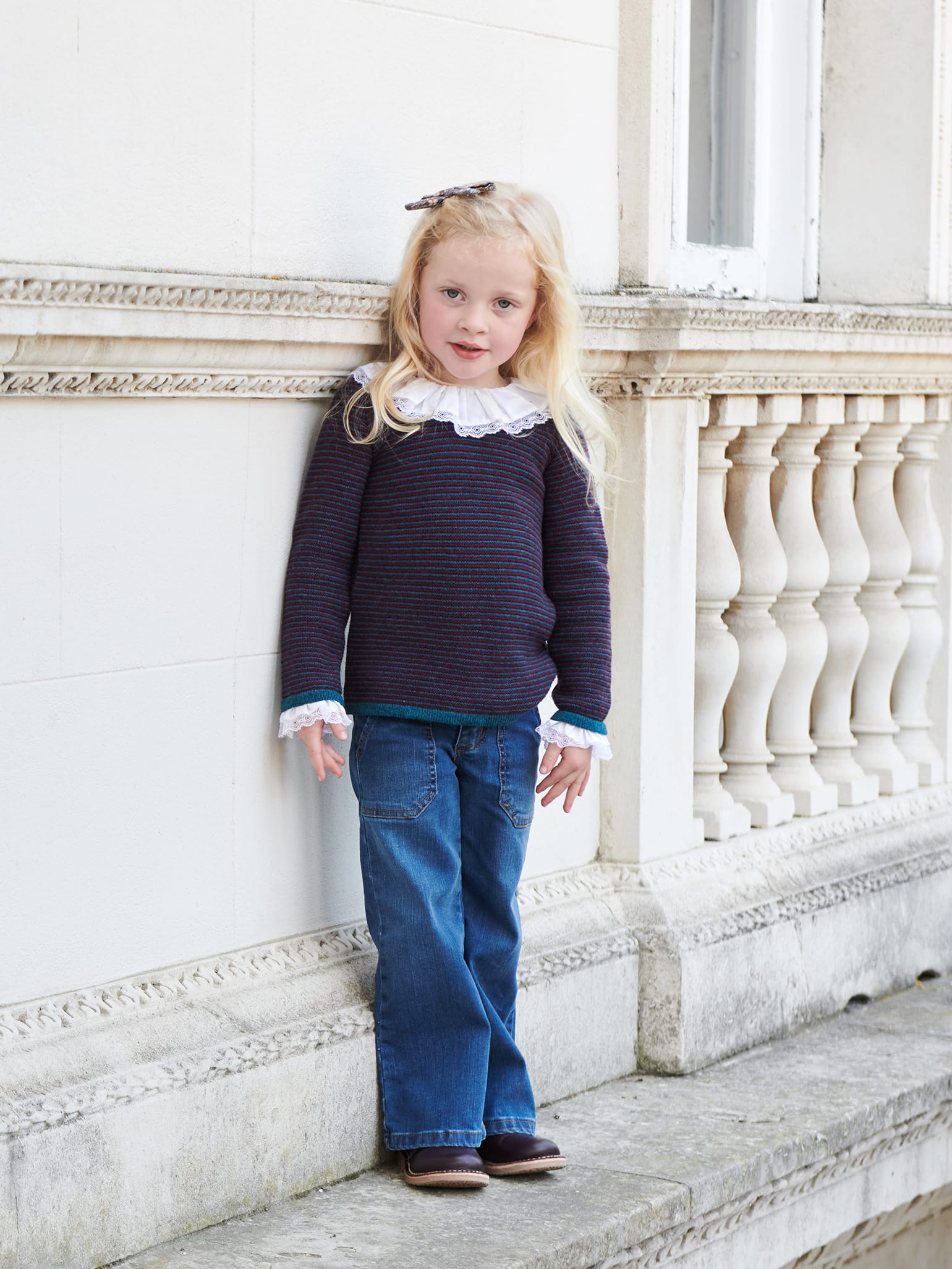 Burgundy Stripe Savannah Merino Girl Jumper