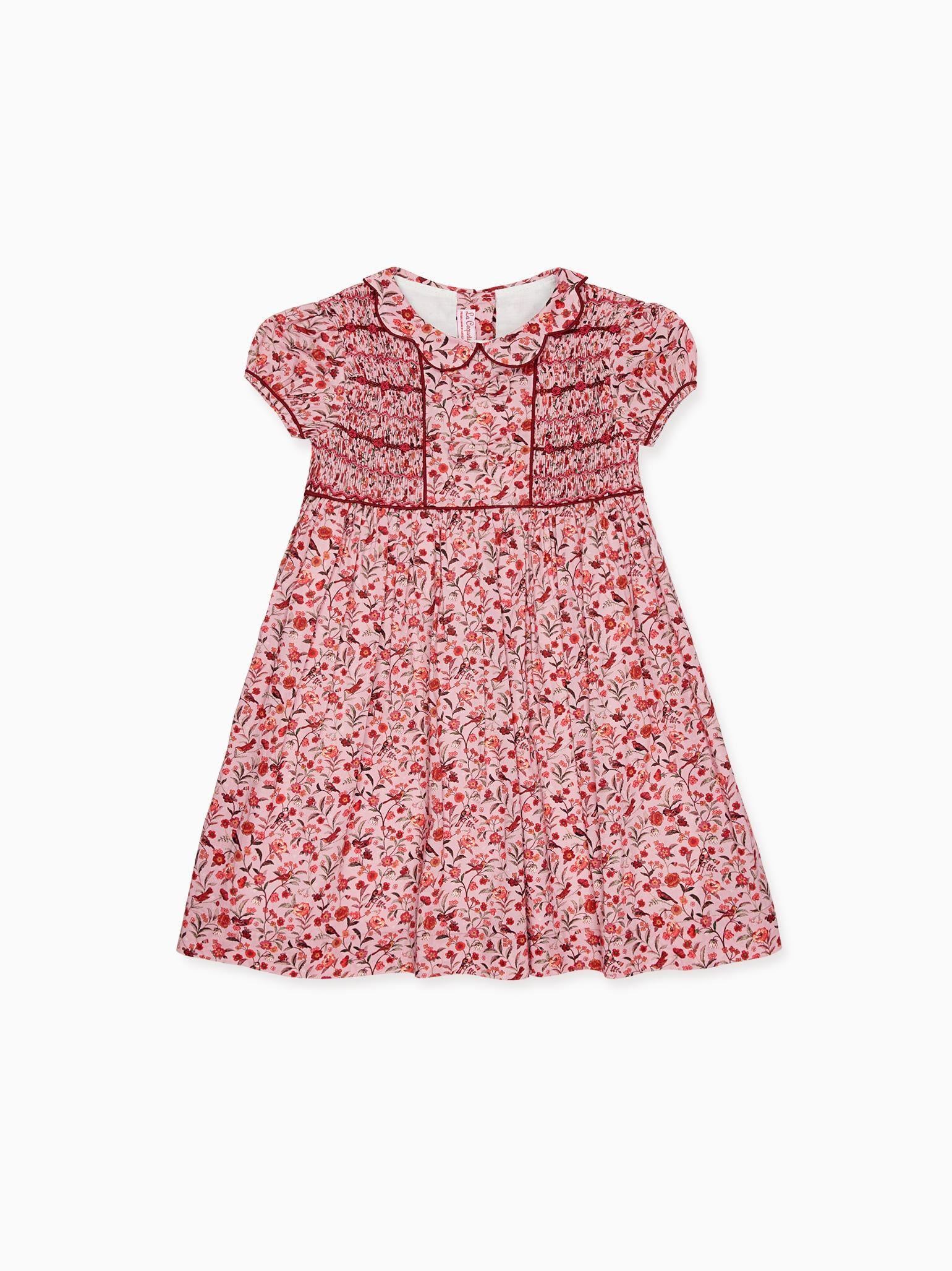 Pink Bird Floral Scarlett Girl Hand-Smocked Dress