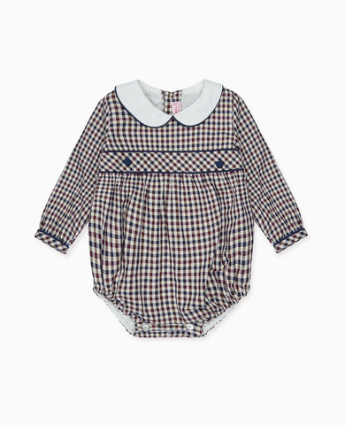 Burgundy Check Senna Baby Romper