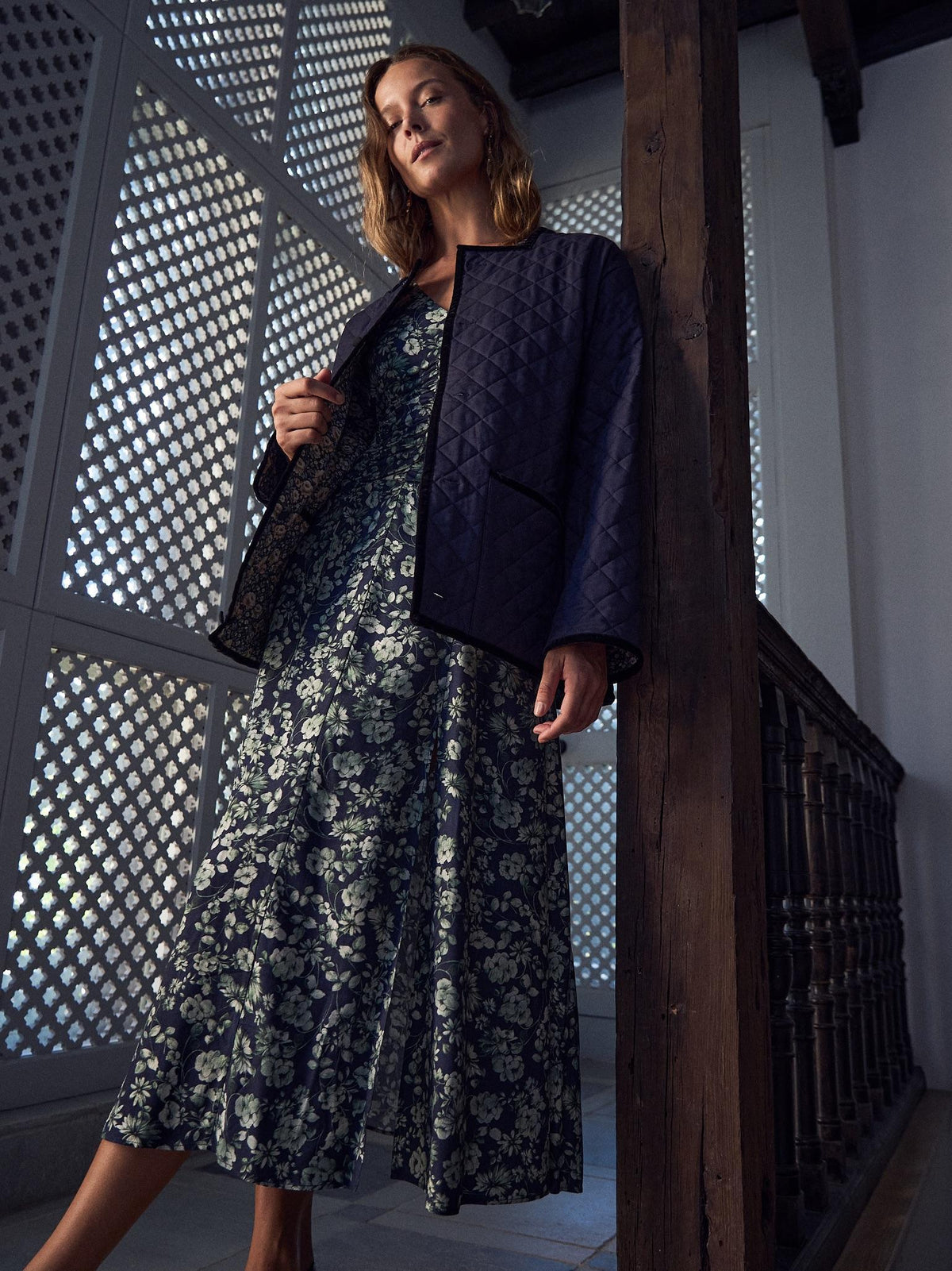 Navy & Green Floral Siena Womens Long Dress