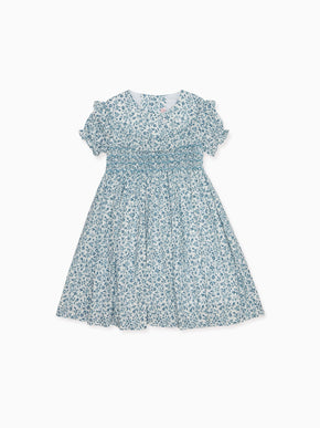 Blue Floral Silvana Girl Hand-Smocked Dress