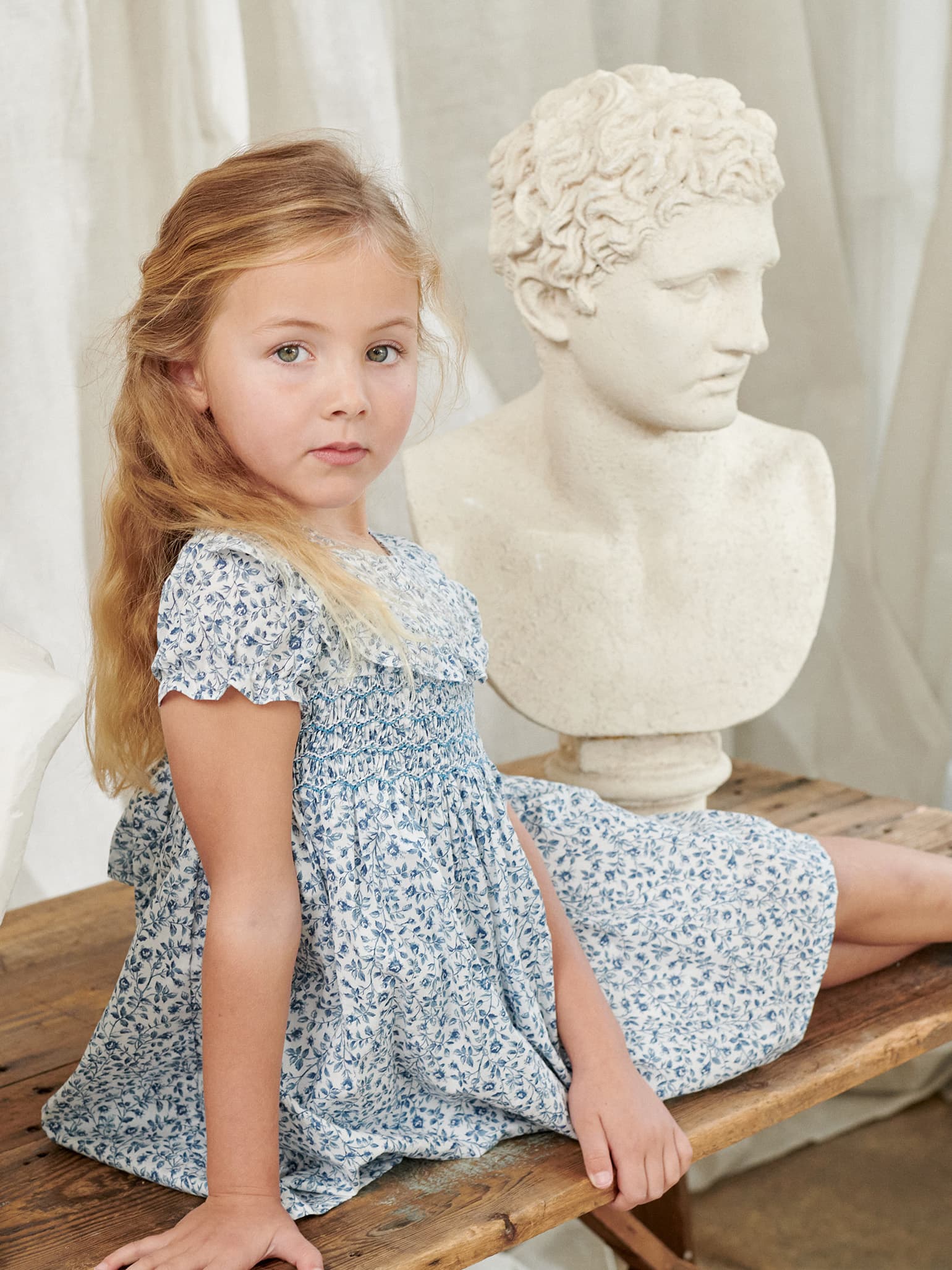 Blue Floral Silvana Girl Hand-Smocked Dress