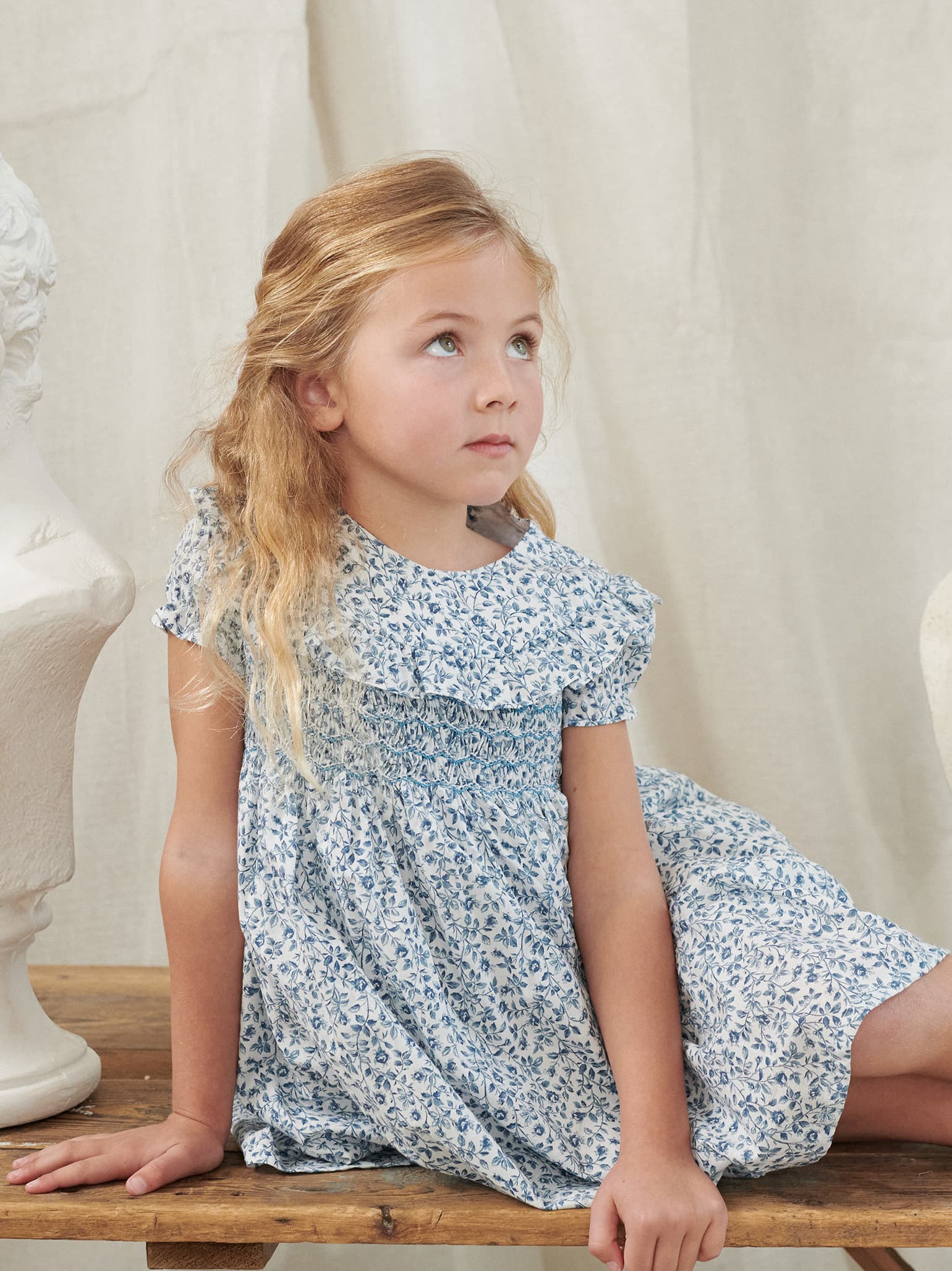 Blue Floral Silvana Girl Hand-Smocked Dress