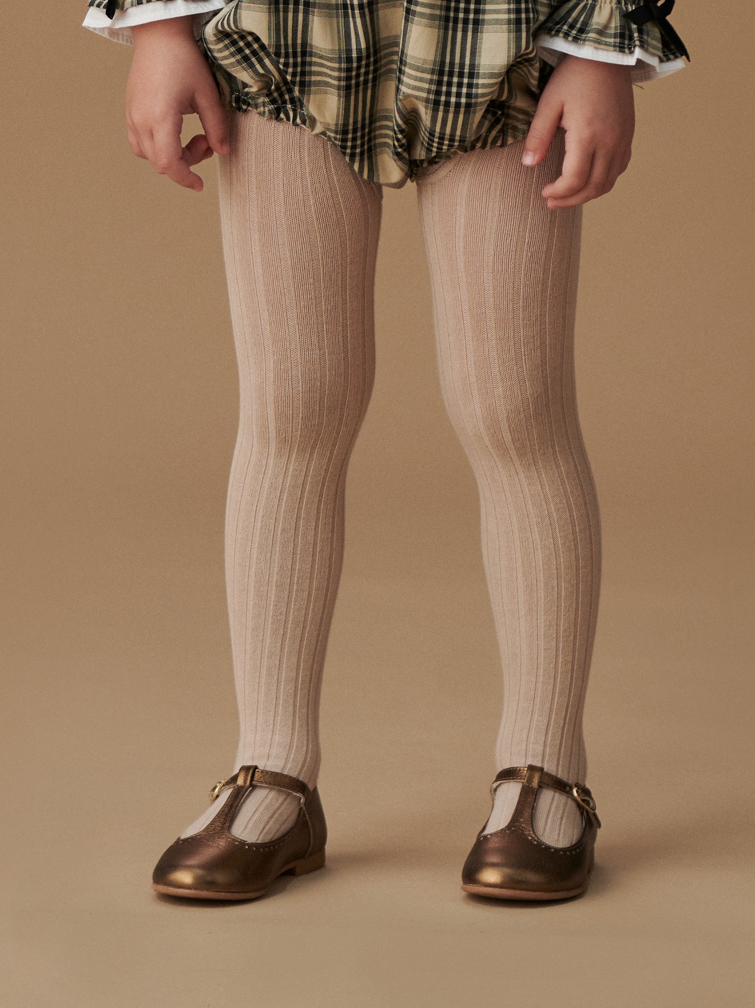 Stone Ribbed Kids Tights